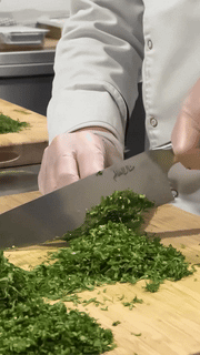 German & Damascus Chef Knife Set (Set of 2 -8 inch ) — in-use view 9 | Manal AlAlem Kitchenware